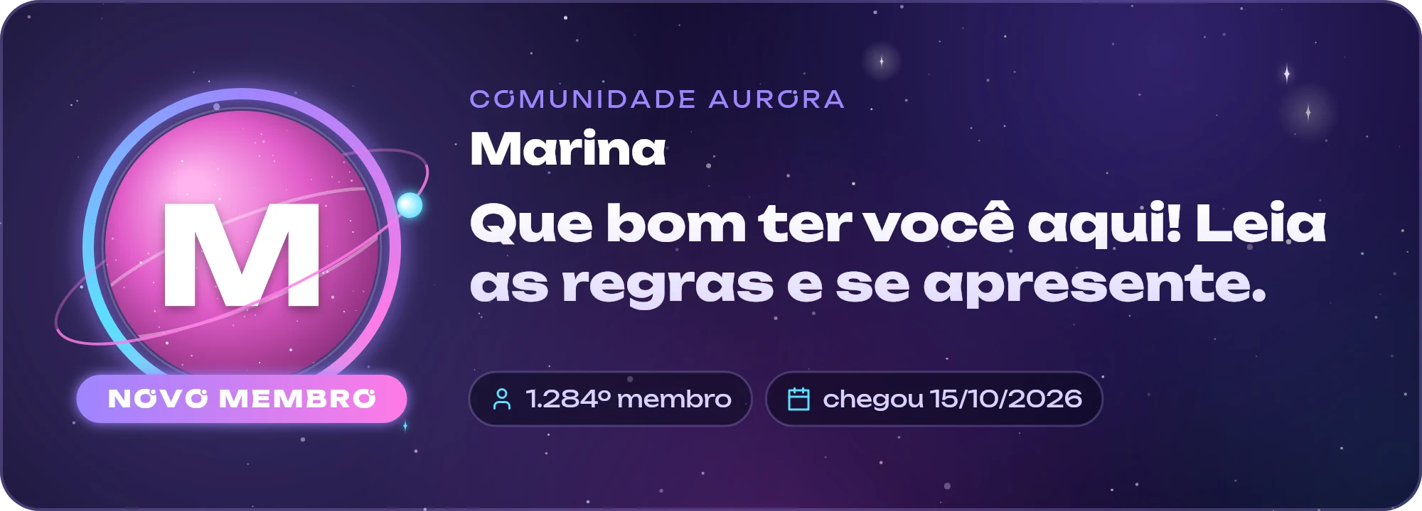 Cartão de boas-vindas no estilo Aurora com rodapé Pílulas